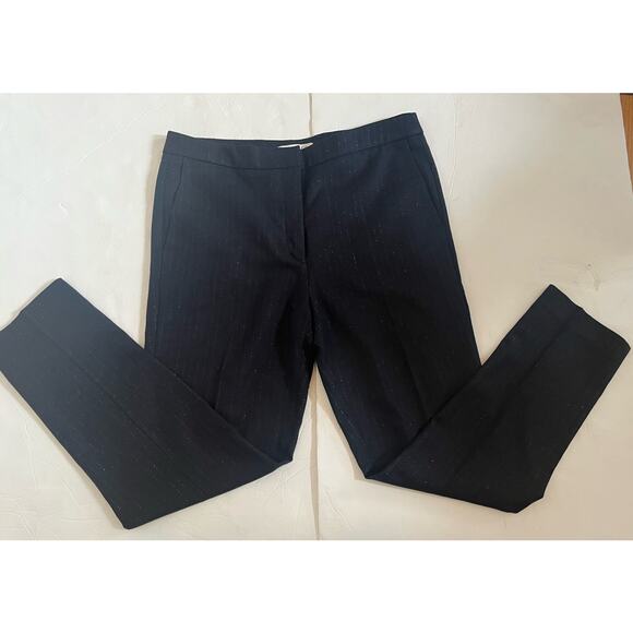 Women's Sandro Navy w Silver Metallic Stripped Threads Pants Size 40/ US 8 - Picture 1 of 11